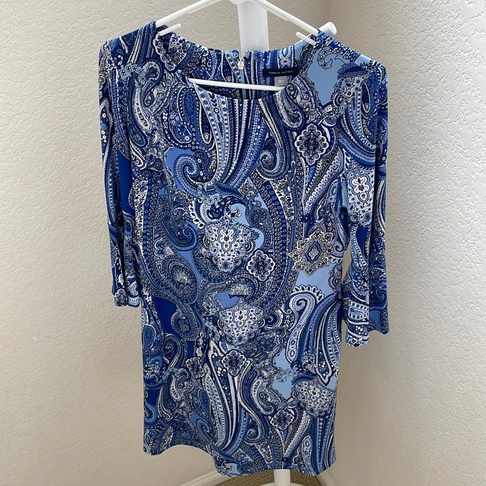 Tommy Hilfiger Blue White Long Sleeve MIDI dress
